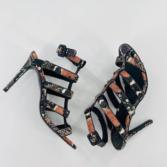 Charles by Charles David Sand Leather Snake Print Gladiator Size 7 - Picture 4 of 12